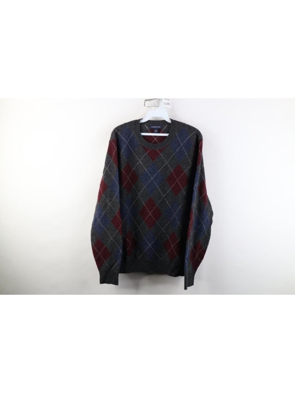 Vintage 90s Y2K Lands End Mens Medium Lambswool Knit Argyle Diamond Sweater